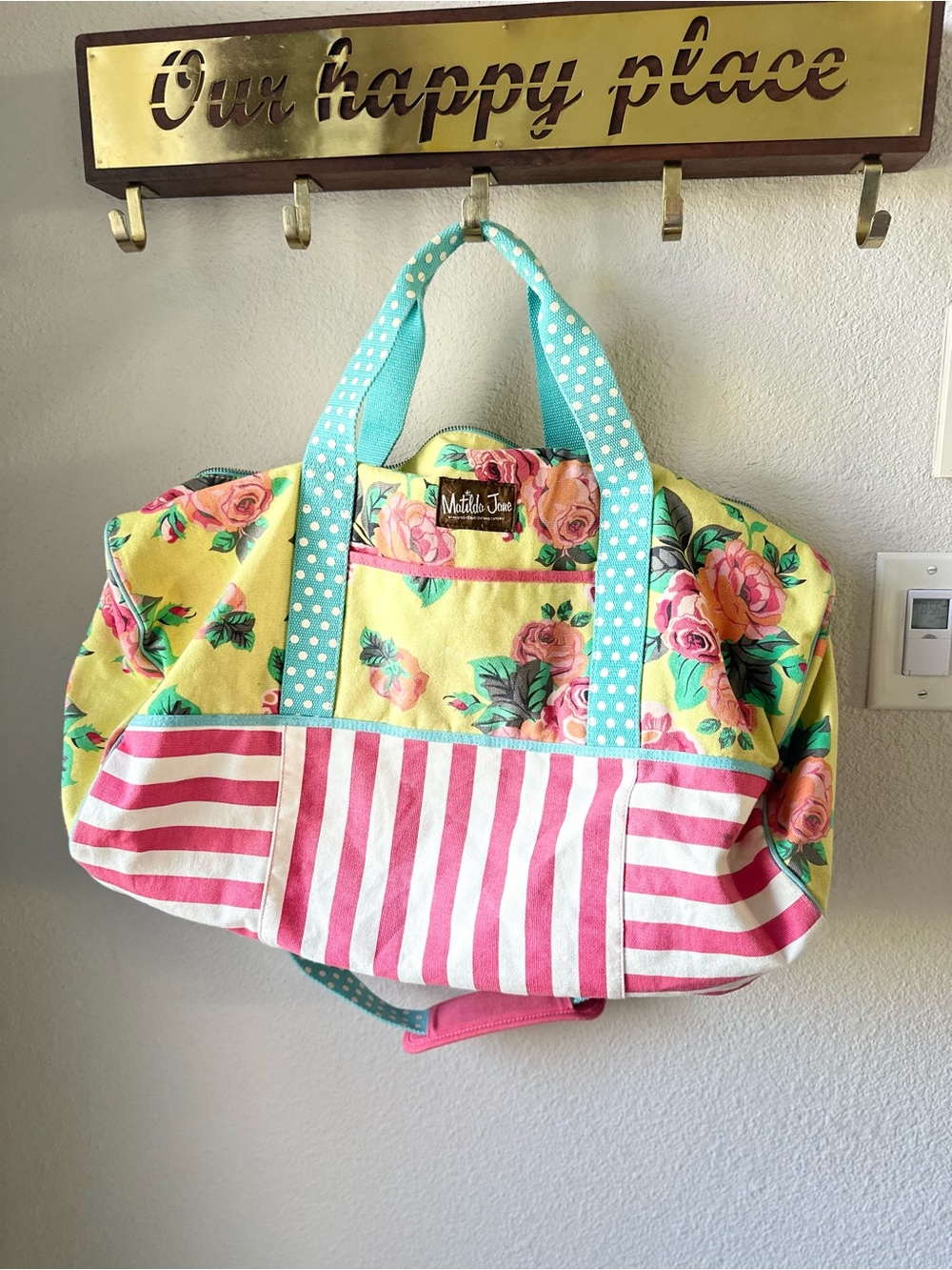 Matilda Jane Yellow Floral & Pink Striped Tote Bag